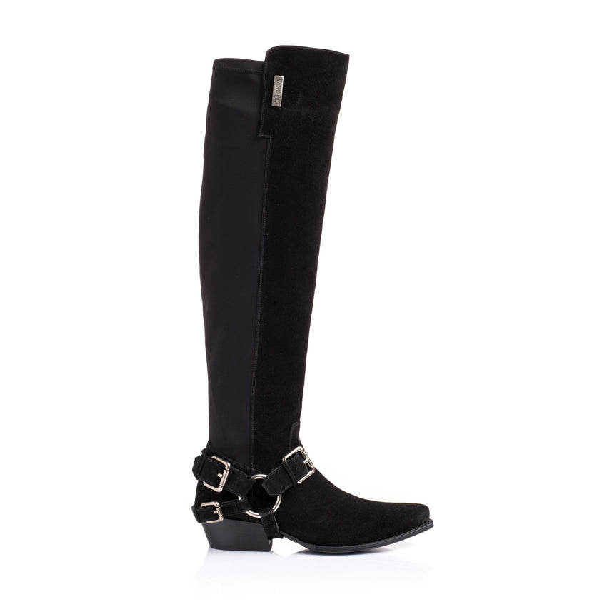 Manhattan 1.1 Black Calf Suede OTK Boot with Removable Harness